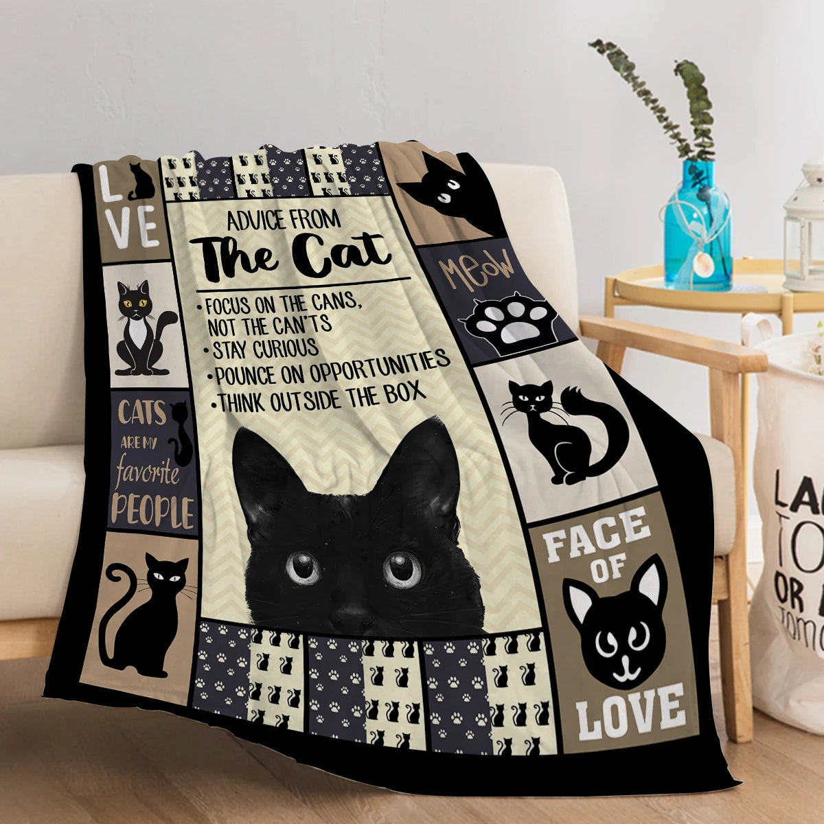 Black Cat Flannel Fleece Throw Blanket