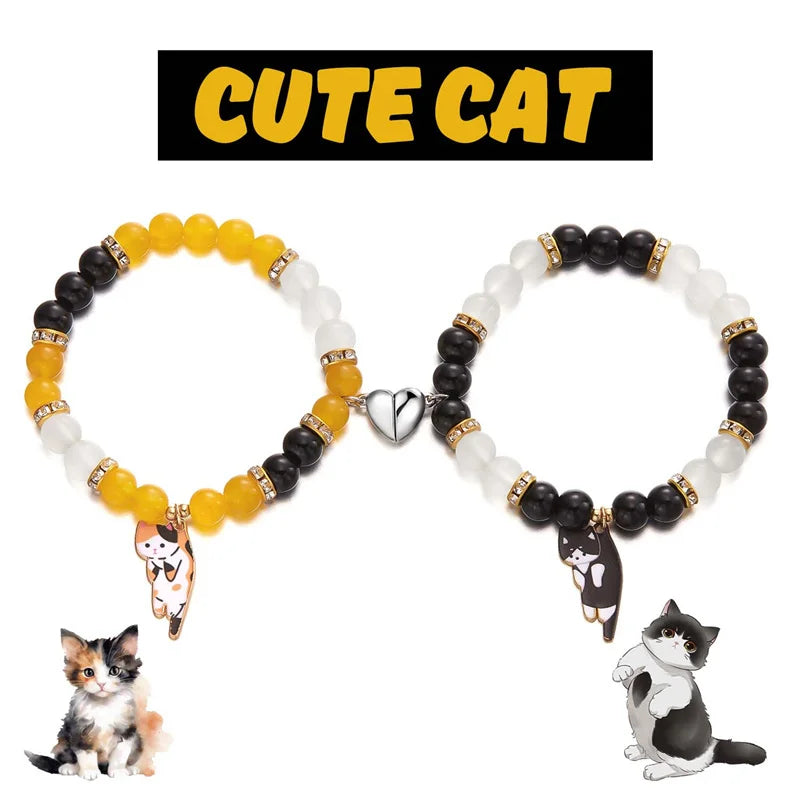 Magnetic Cat Pendant Matching Bracelets