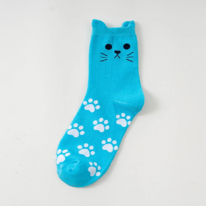 Kawaii Cartoon Cat Paw Print Crew Socks