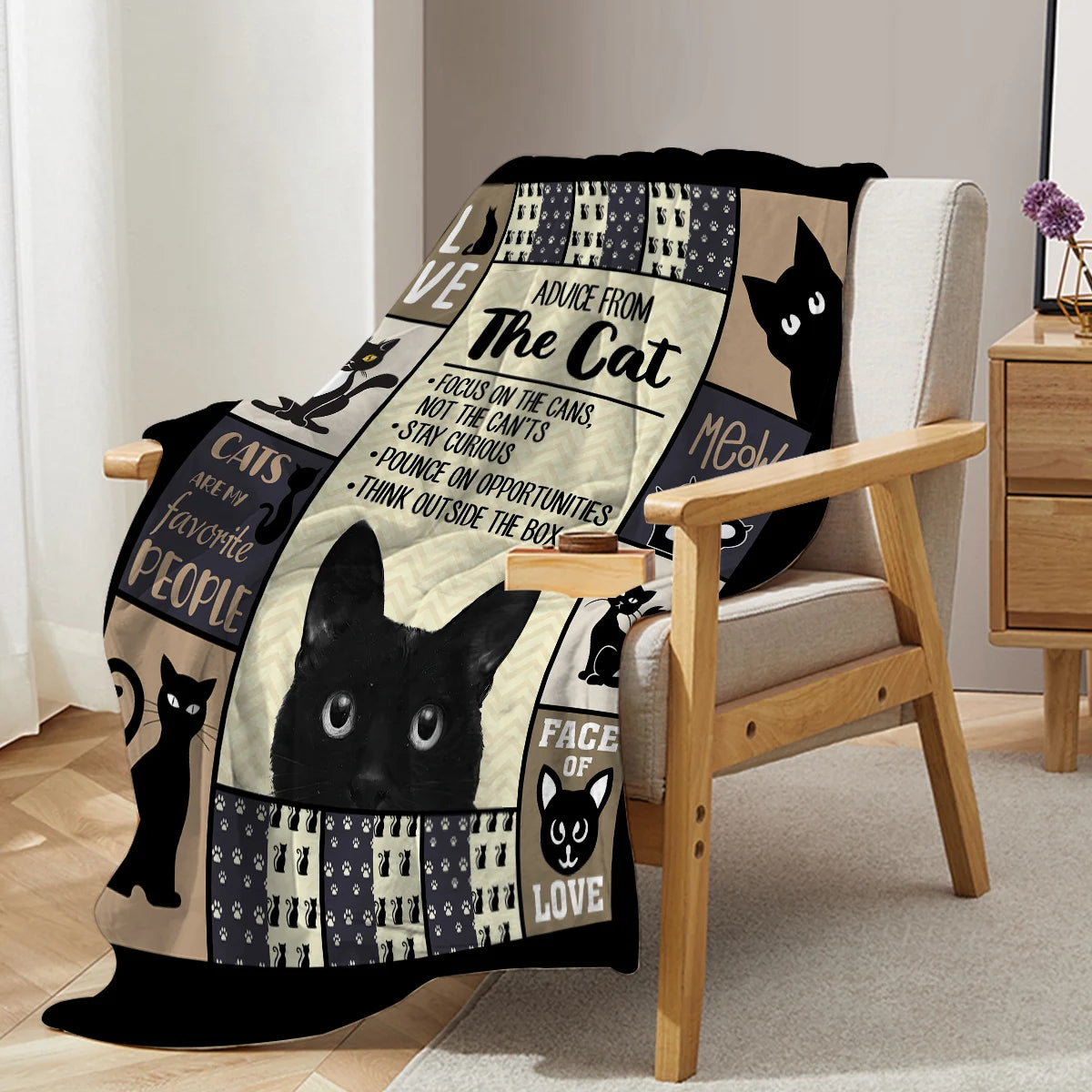 Black Cat Flannel Fleece Throw Blanket