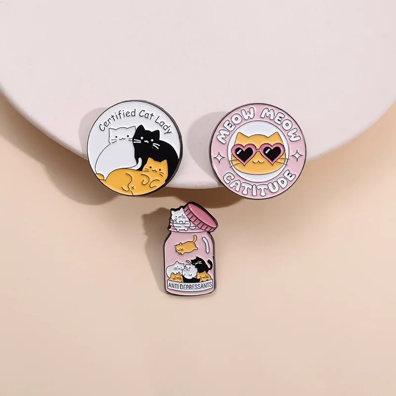 Jar Anti-Depressants Cat Badge Enamel Pin Brooch