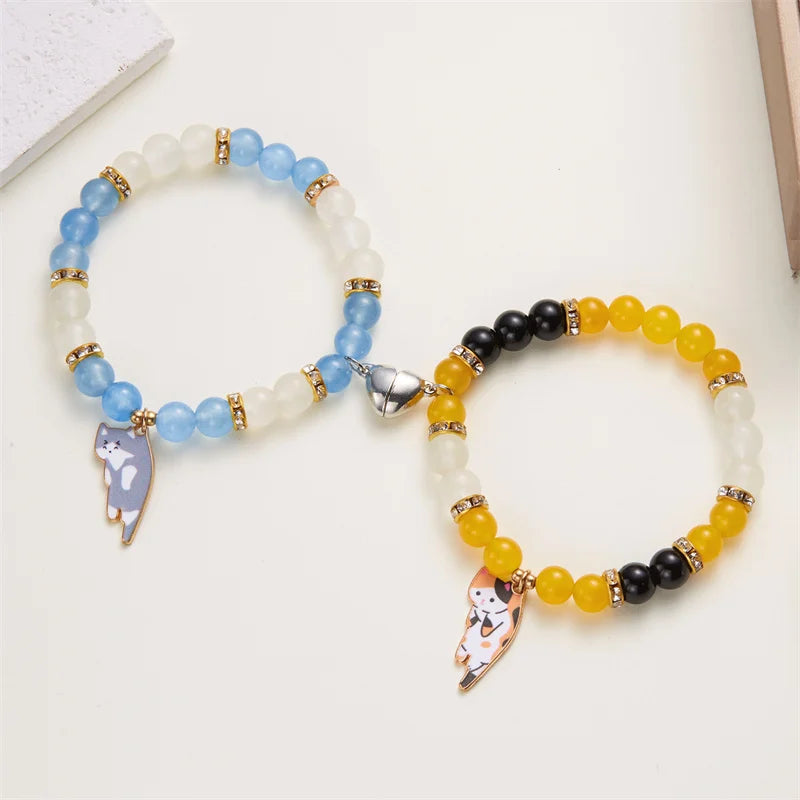 Magnetic Cat Pendant Matching Bracelets