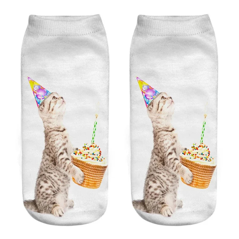 3D Print Cartoon Cat Ankle Socks
