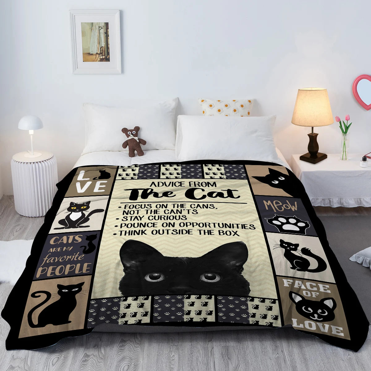 Black Cat Flannel Fleece Throw Blanket
