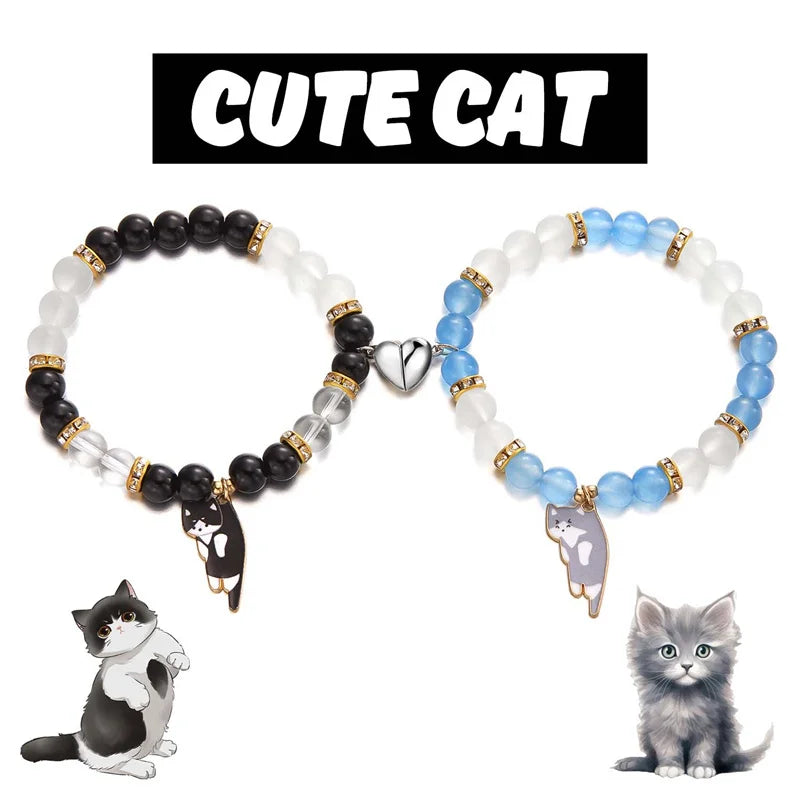 Magnetic Cat Pendant Matching Bracelets