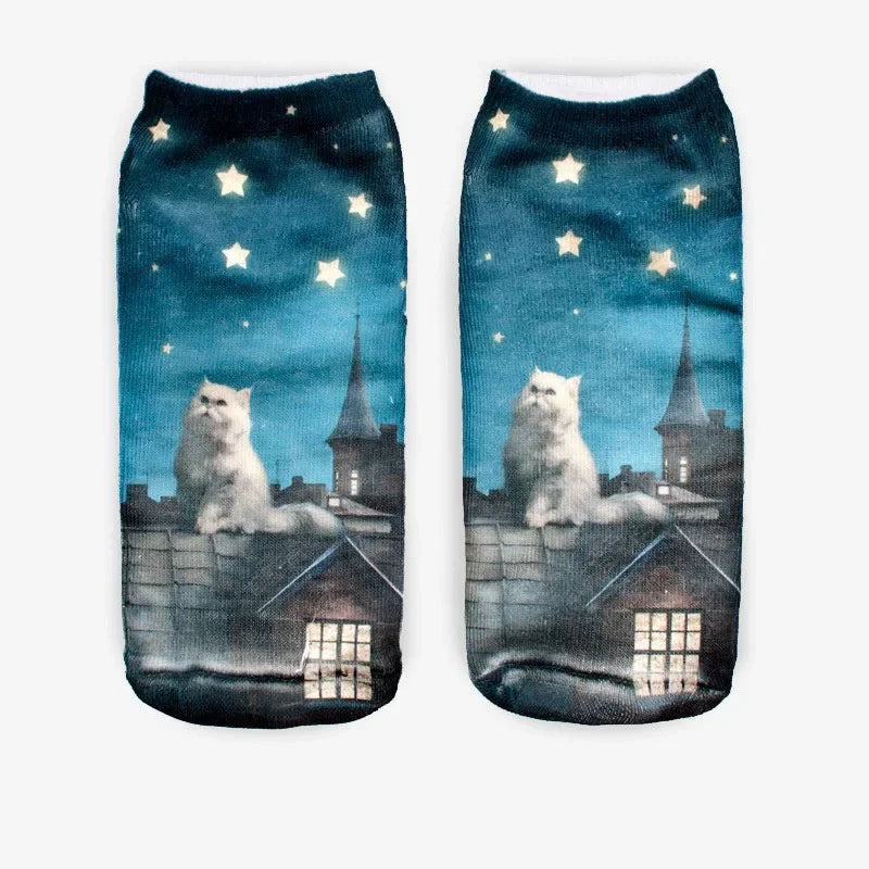 3D Print Cartoon Cat Ankle Socks
