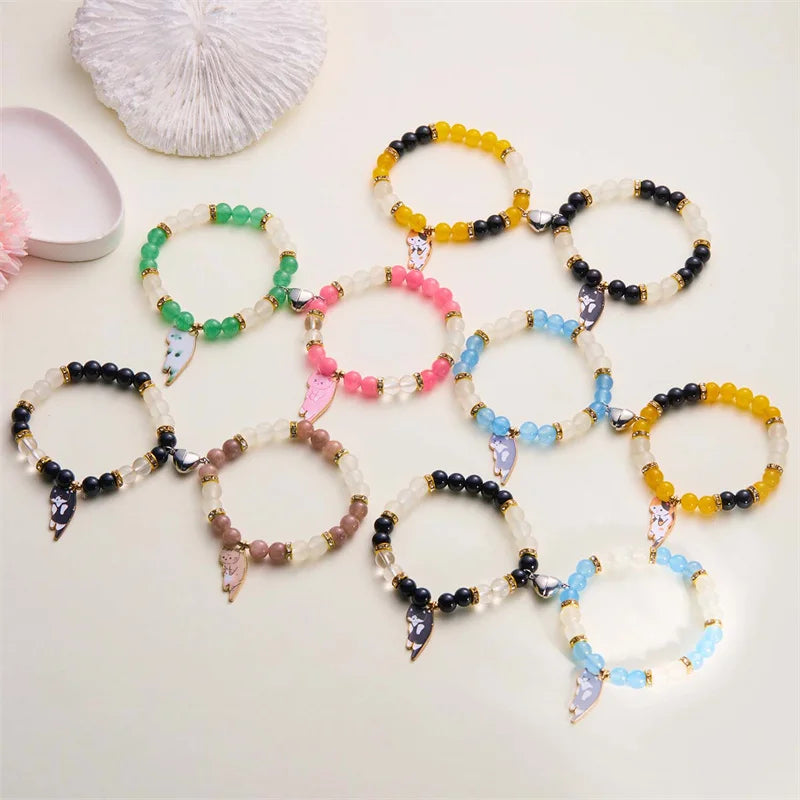 Magnetic Cat Pendant Matching Bracelets
