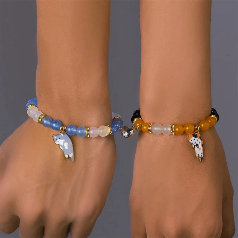 Magnetic Cat Pendant Matching Bracelets