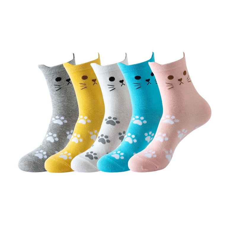 Kawaii Cartoon Cat Paw Print Crew Socks