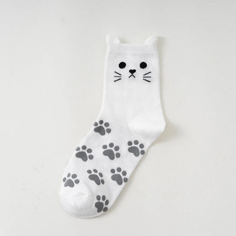 Kawaii Cartoon Cat Paw Print Crew Socks