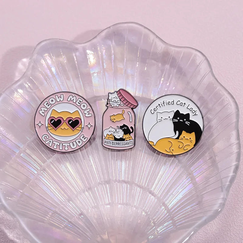 Jar Anti-Depressants Cat Badge Enamel Pin Brooch
