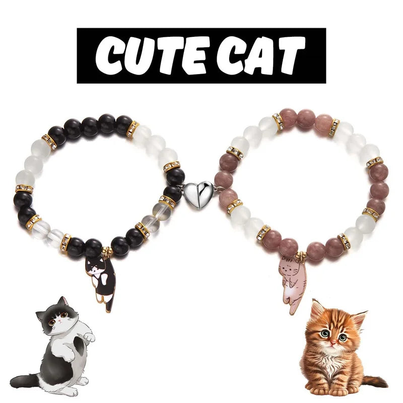 Magnetic Cat Pendant Matching Bracelets