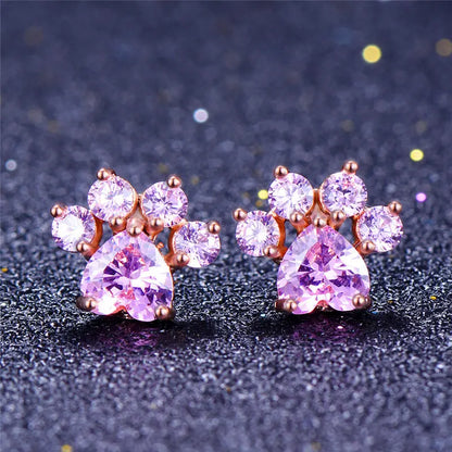 Luxury Rose Gold Crystal Cat Paw Earrings