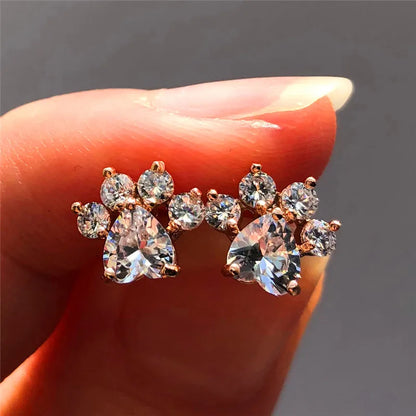 Luxury Rose Gold Crystal Cat Paw Earrings