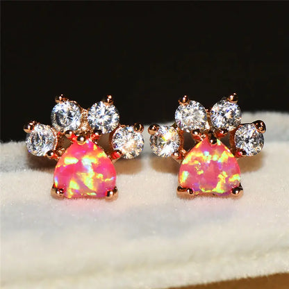 Luxury Rose Gold Crystal Cat Paw Earrings