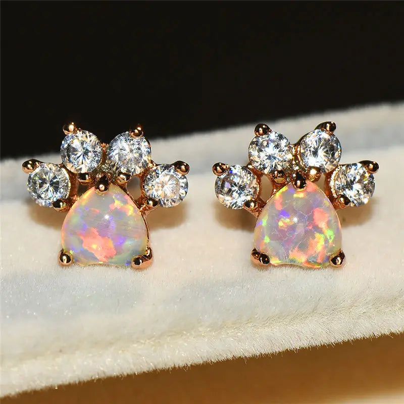 Luxury Rose Gold Crystal Cat Paw Earrings