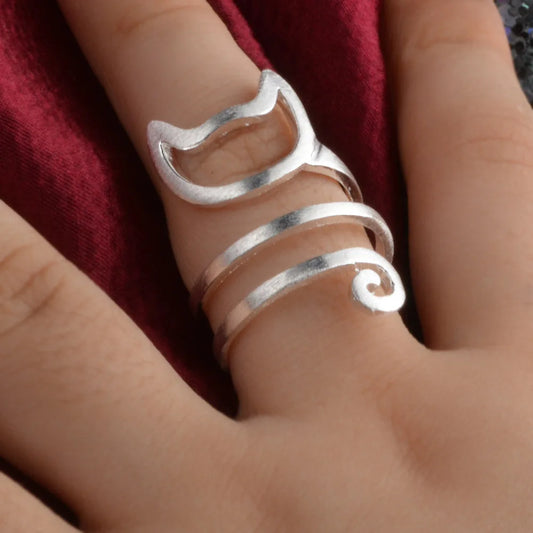 Foxanry Creative Silver Winding Cat Rings