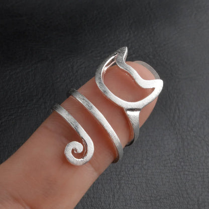 Foxanry Creative Silver Winding Cat Rings