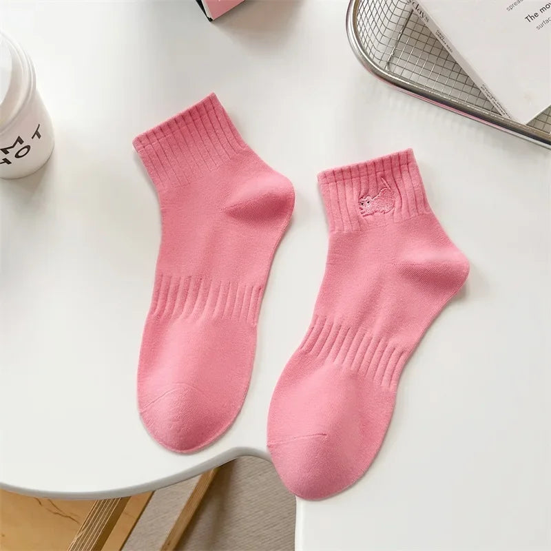 Cute Cat Embroidery Kawaii Short Socks