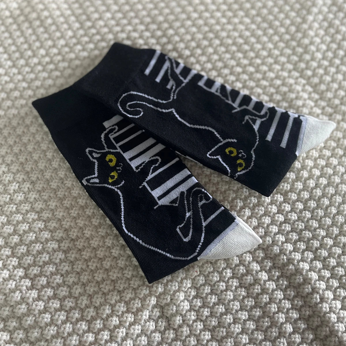 Unisex Cat Piano Print Mid Tube Socks