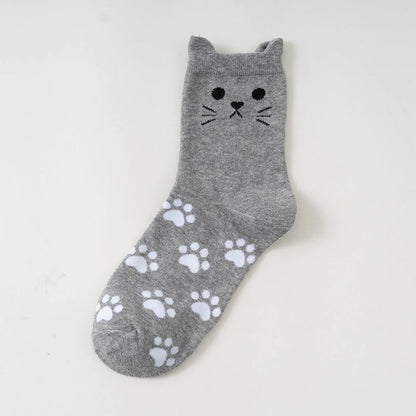 Kawaii Cartoon Cat Paw Print Crew Socks