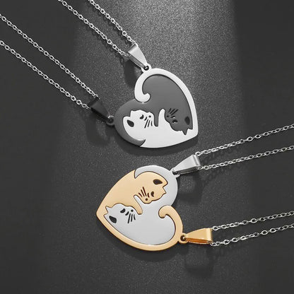 Hot Hug Love Cat Couple Necklace