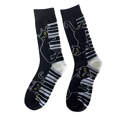 Unisex Cat Piano Print Mid Tube Socks