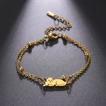 Trendy Stainless Steel Cute Cat Bracelet