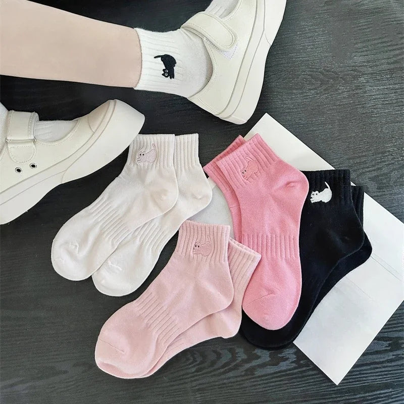 Cute Cat Embroidery Kawaii Short Socks
