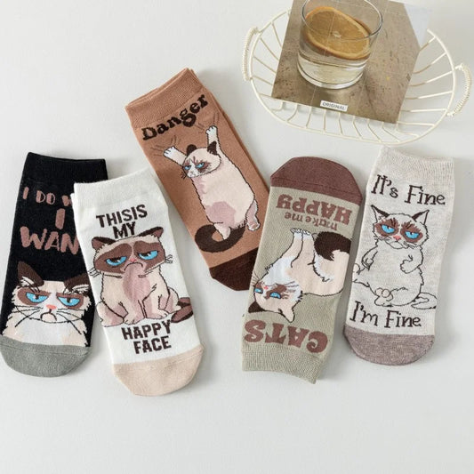 5 Pairs Creative Cute Cartoon Cat Ankle Socks