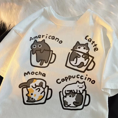 Harajuku Cat Coffee T-shirt