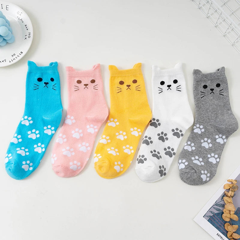 Kawaii Cartoon Cat Paw Print Crew Socks