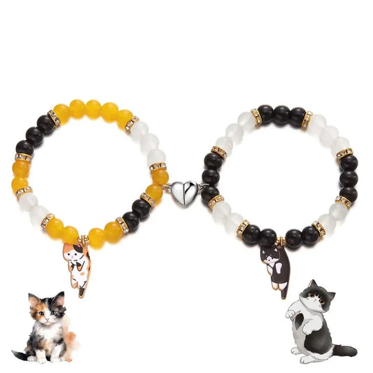 Magnetic Cat Pendant Matching Bracelets