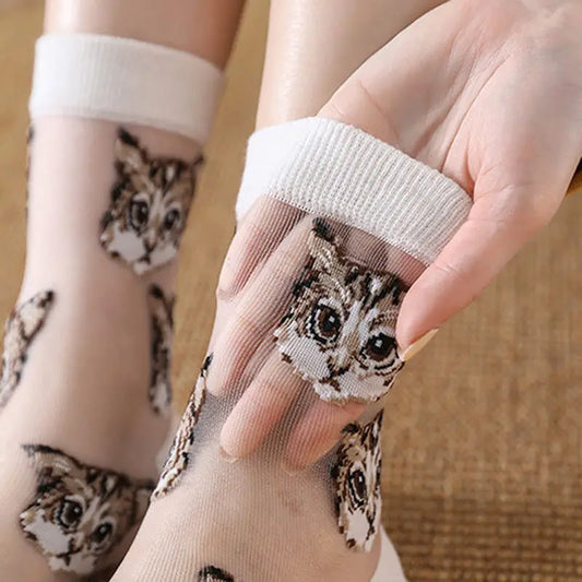 Women Transparent Cute Cat Socks