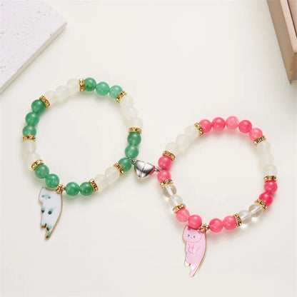 Magnetic Cat Pendant Matching Bracelets