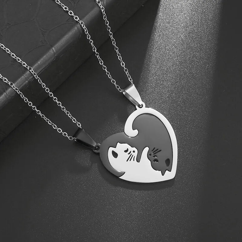 Hot Hug Love Cat Couple Necklace