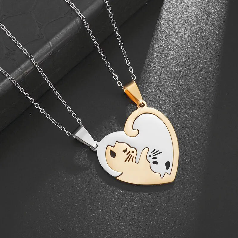 Hot Hug Love Cat Couple Necklace