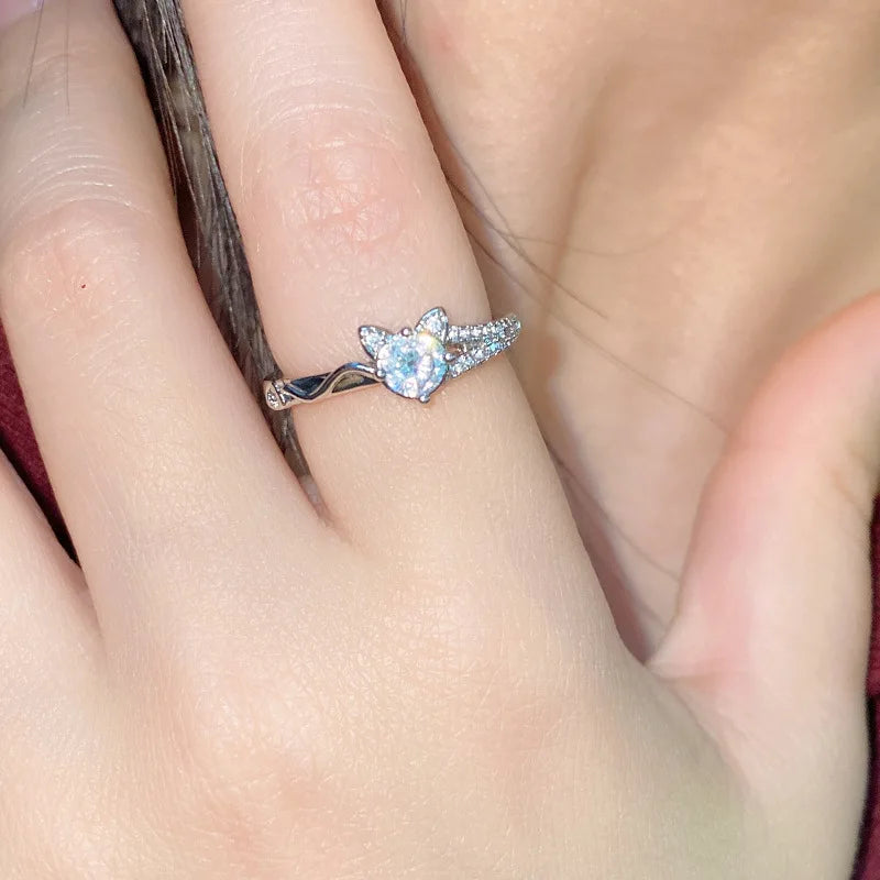 Adorable Cat Moissanite Ring