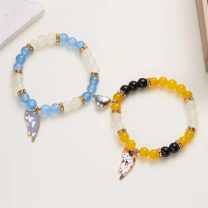 Magnetic Cat Pendant Matching Bracelets
