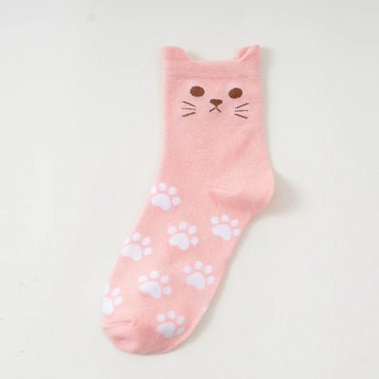 Kawaii Cartoon Cat Paw Print Crew Socks