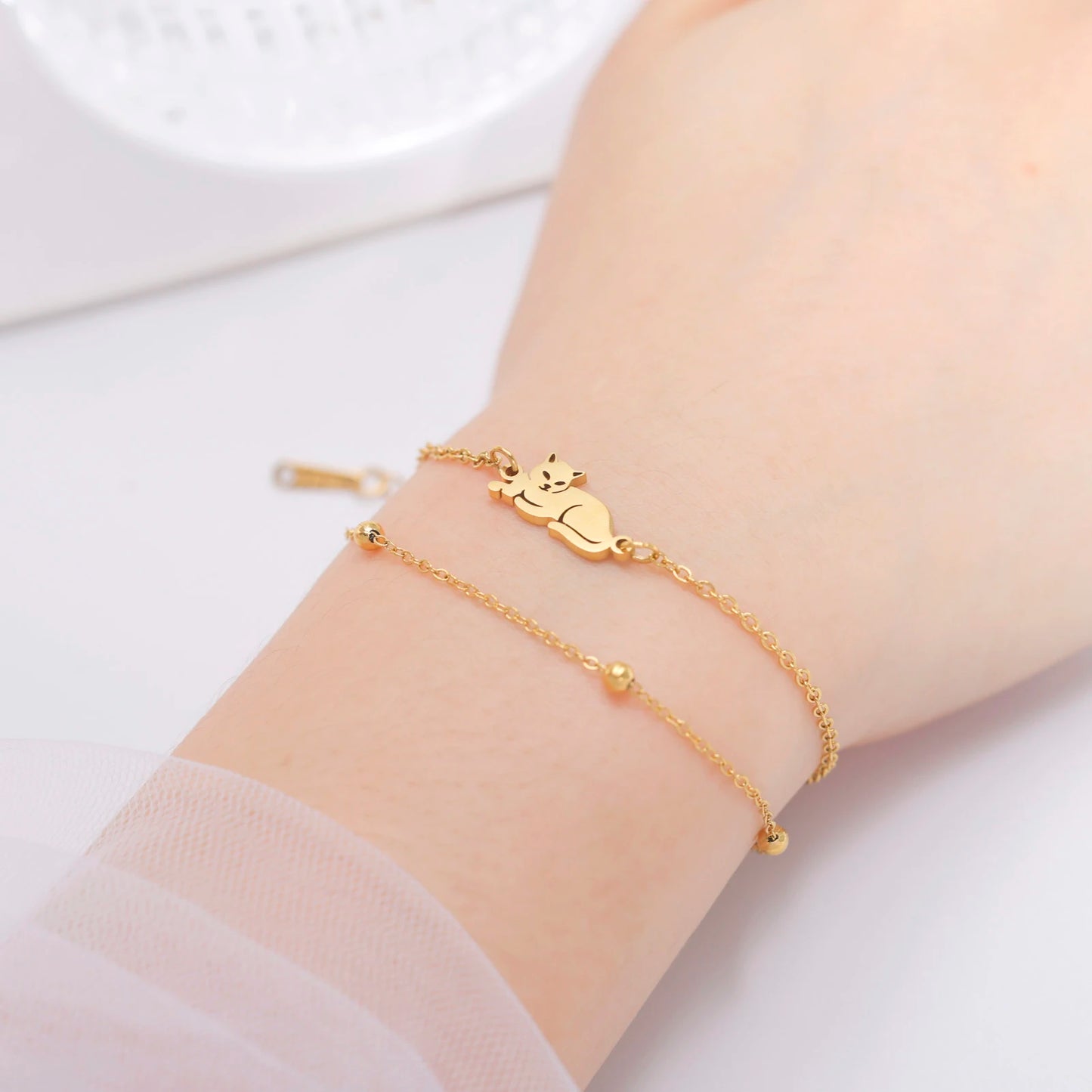 Trendy Stainless Steel Cute Cat Bracelet