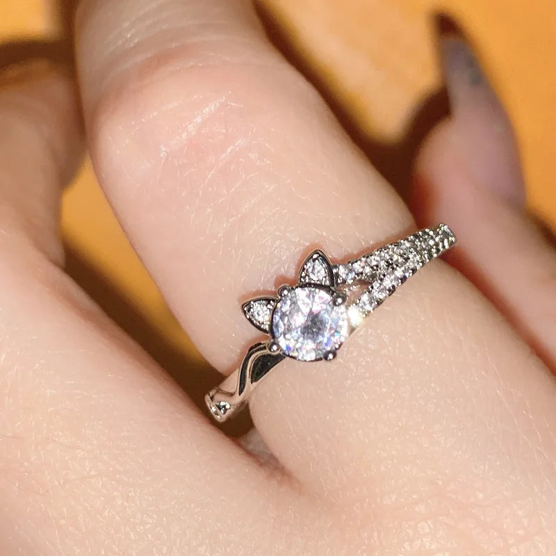 Adorable Cat Moissanite Ring