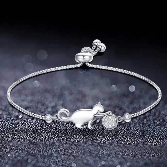 King Fashion Cubic Zirconia Crystal Cat Ball Bracelet