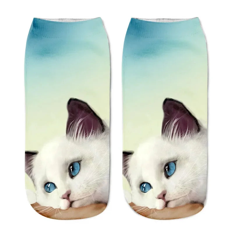 3D Print Cartoon Cat Ankle Socks