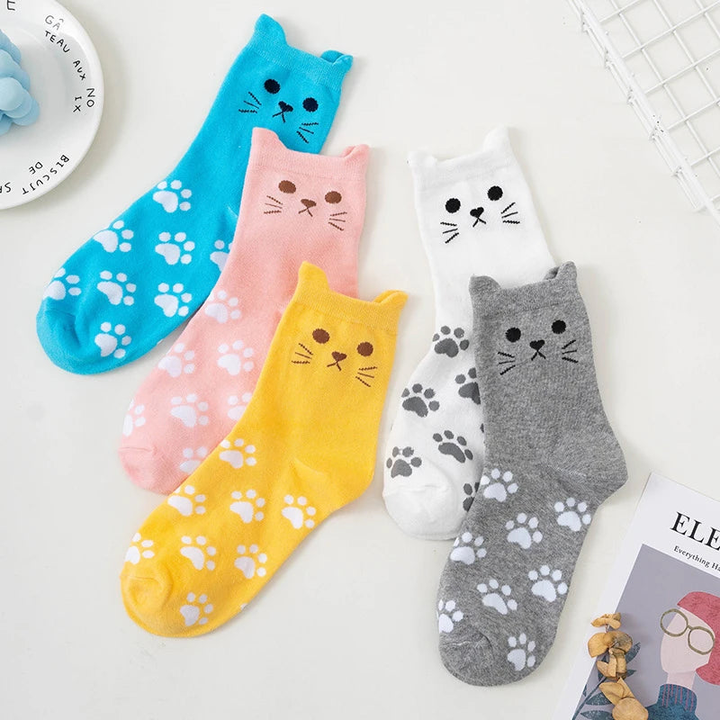 Kawaii Cartoon Cat Paw Print Crew Socks