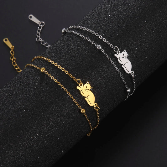 Trendy Stainless Steel Cute Cat Bracelet