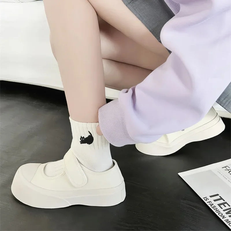 Cute Cat Embroidery Kawaii Short Socks