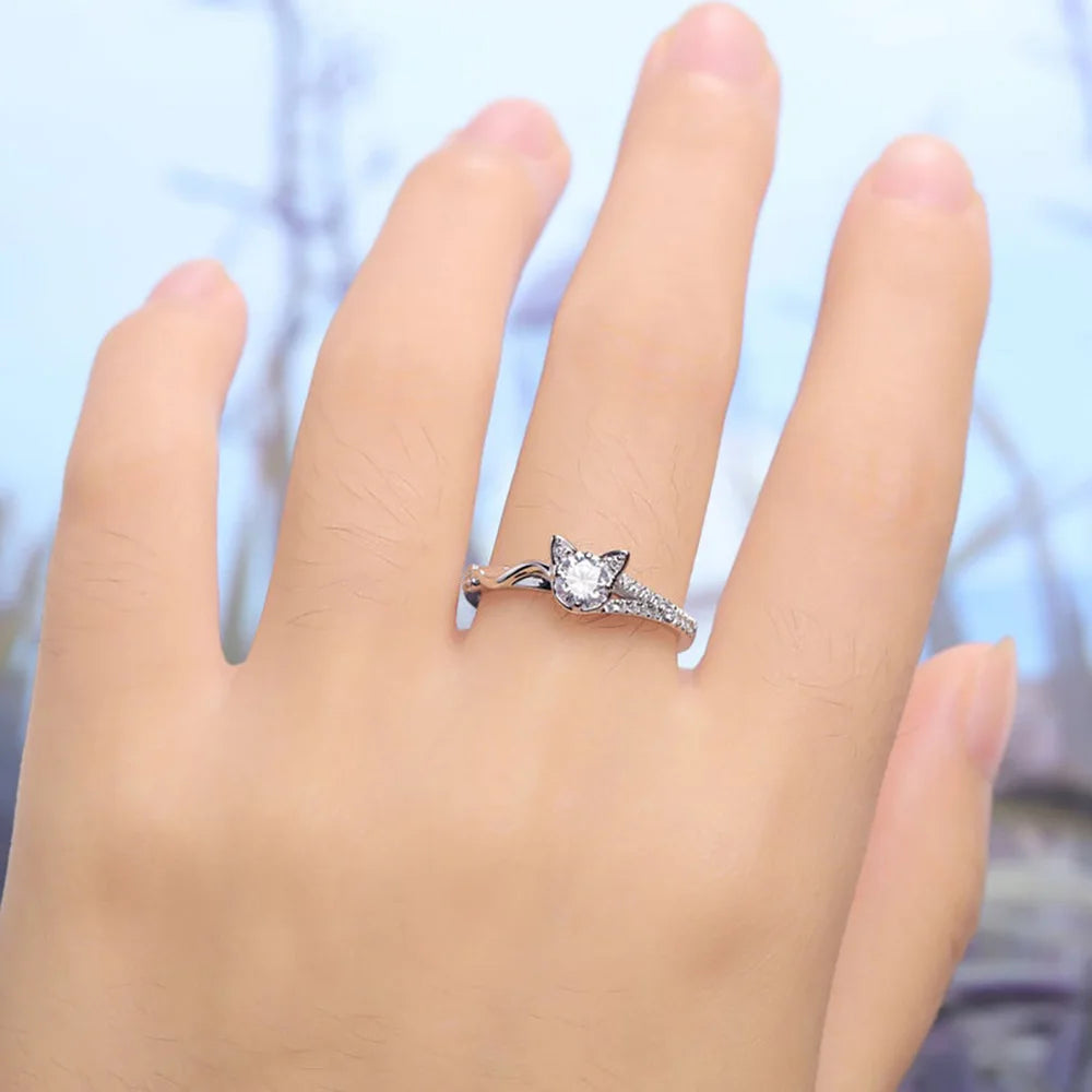 Adorable Cat Moissanite Ring