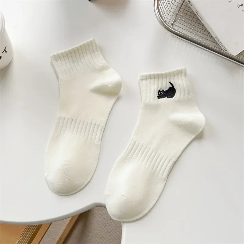 Cute Cat Embroidery Kawaii Short Socks