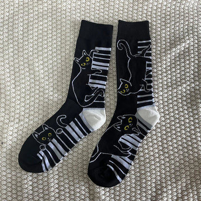 Unisex Cat Piano Print Mid Tube Socks